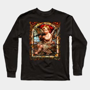 Baby Angel with AK-47 Gun Stained Glass Funny Long Sleeve T-Shirt